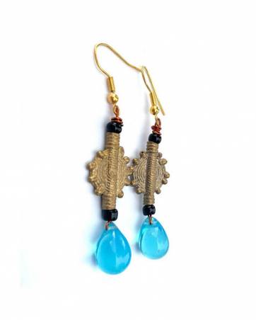 Boucles Bronze Verre de Ghana Bleu Ciel