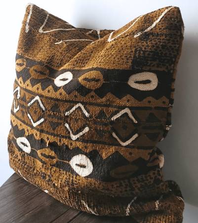 Housse de coussin Bogolan marron CAURIS